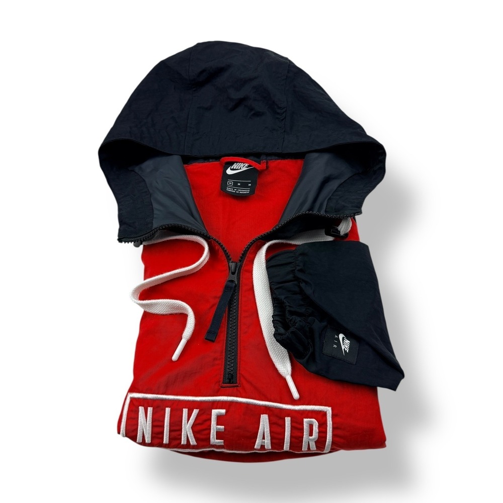 Nike Air Half Zip Anorak Jacket Red Black Mens Size M Lightweight Windbreaker